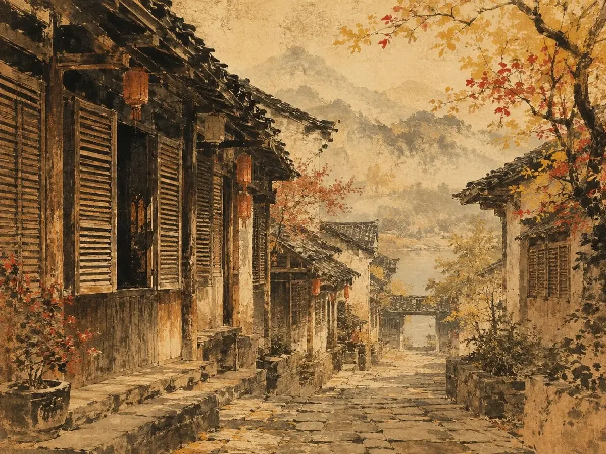 黄果短剧成人 临河工作室 黄果短剧成人工作室:临河老屋里摆着纸伞与画笔的木桌